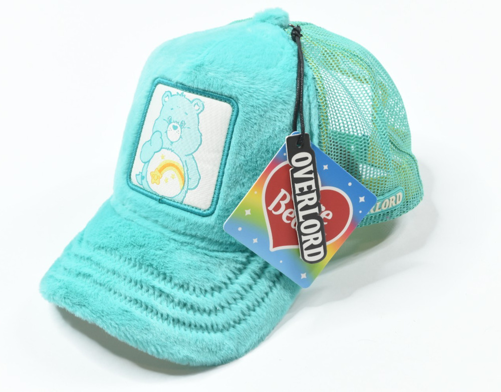 OVERLORD X CARE BEARS Wish Bear Trucker Hat Fuzzy Turquoise Snapback